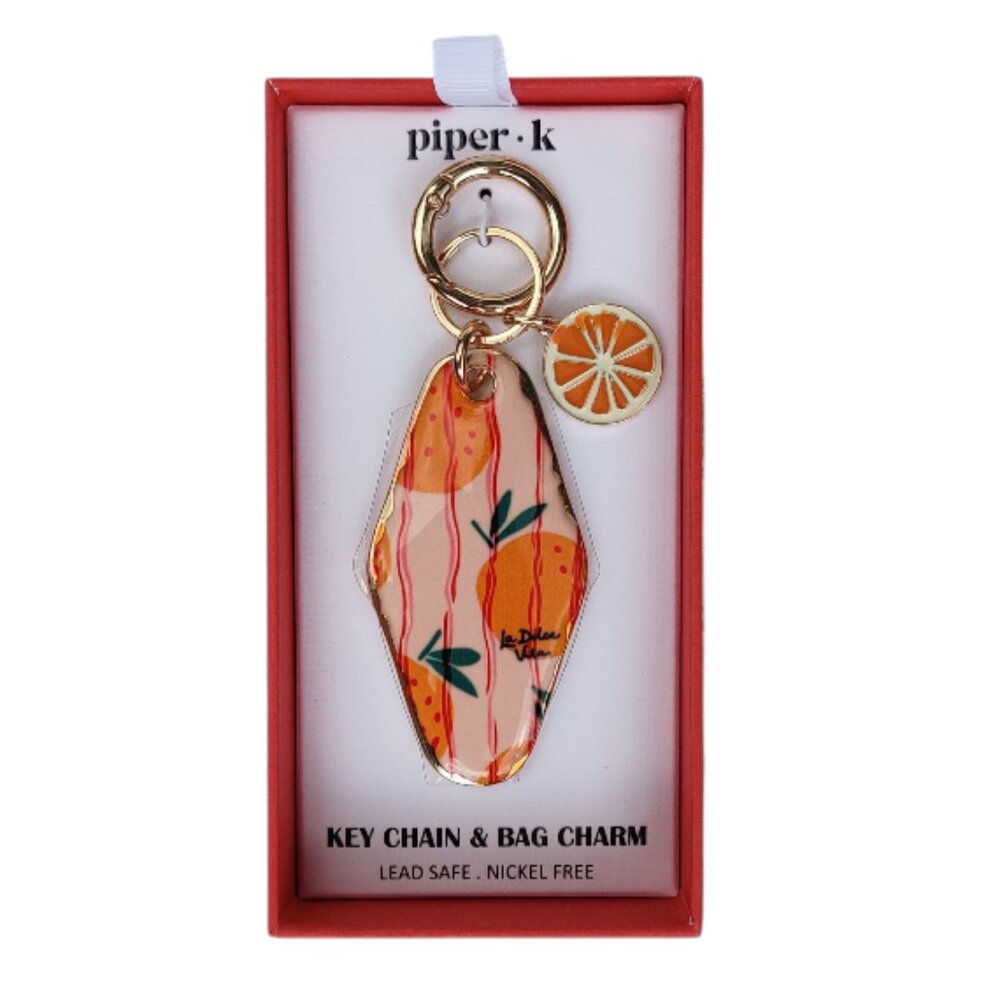 Piper K Orange La Dolce Vita Bag Charm Keychain